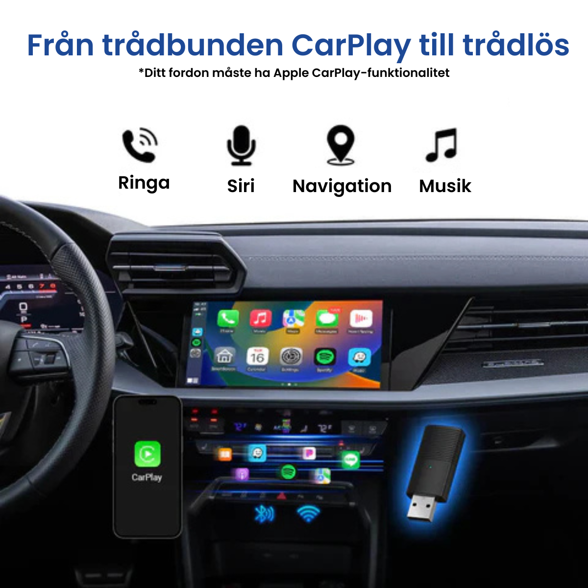 Mini Trådlös CarPlay/Android Auto Adapter