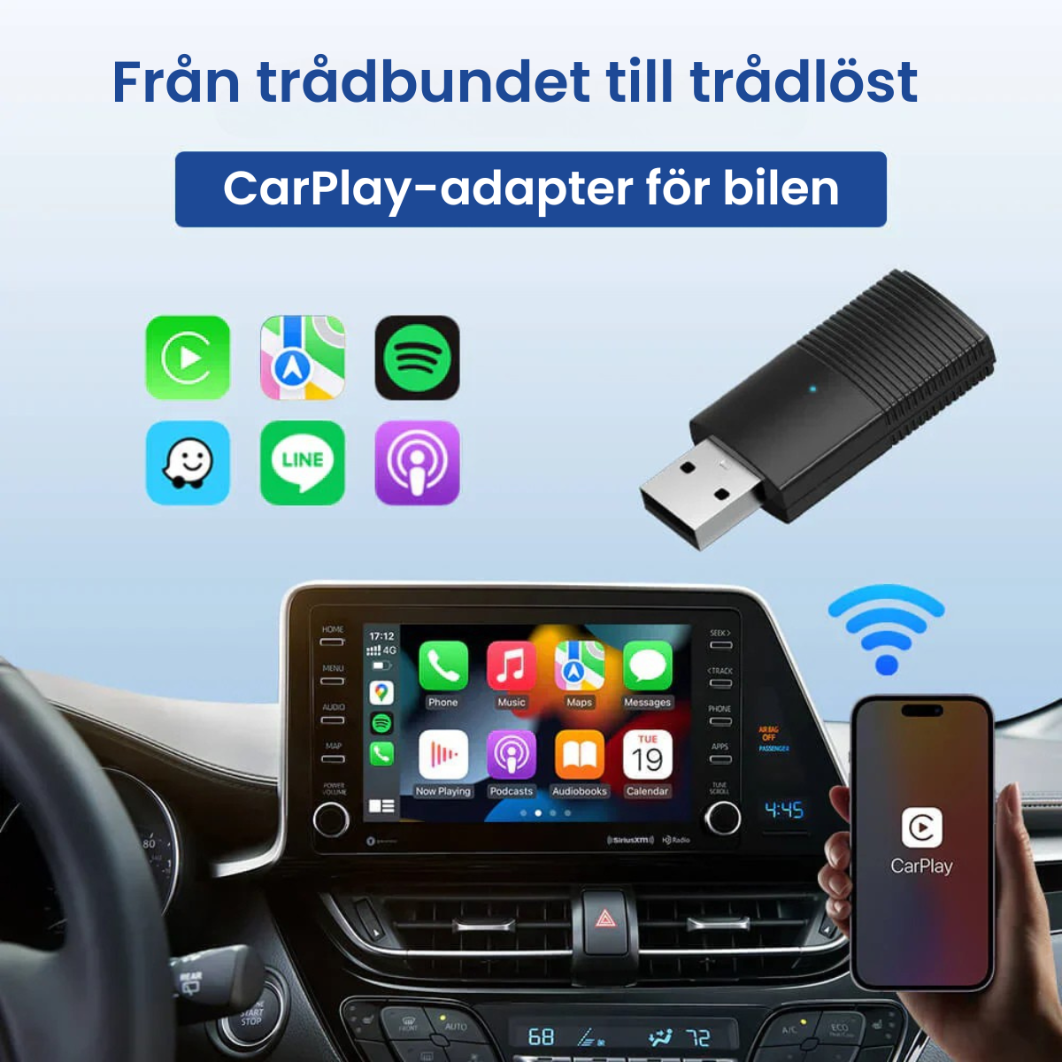 Mini Trådlös CarPlay/Android Auto Adapter
