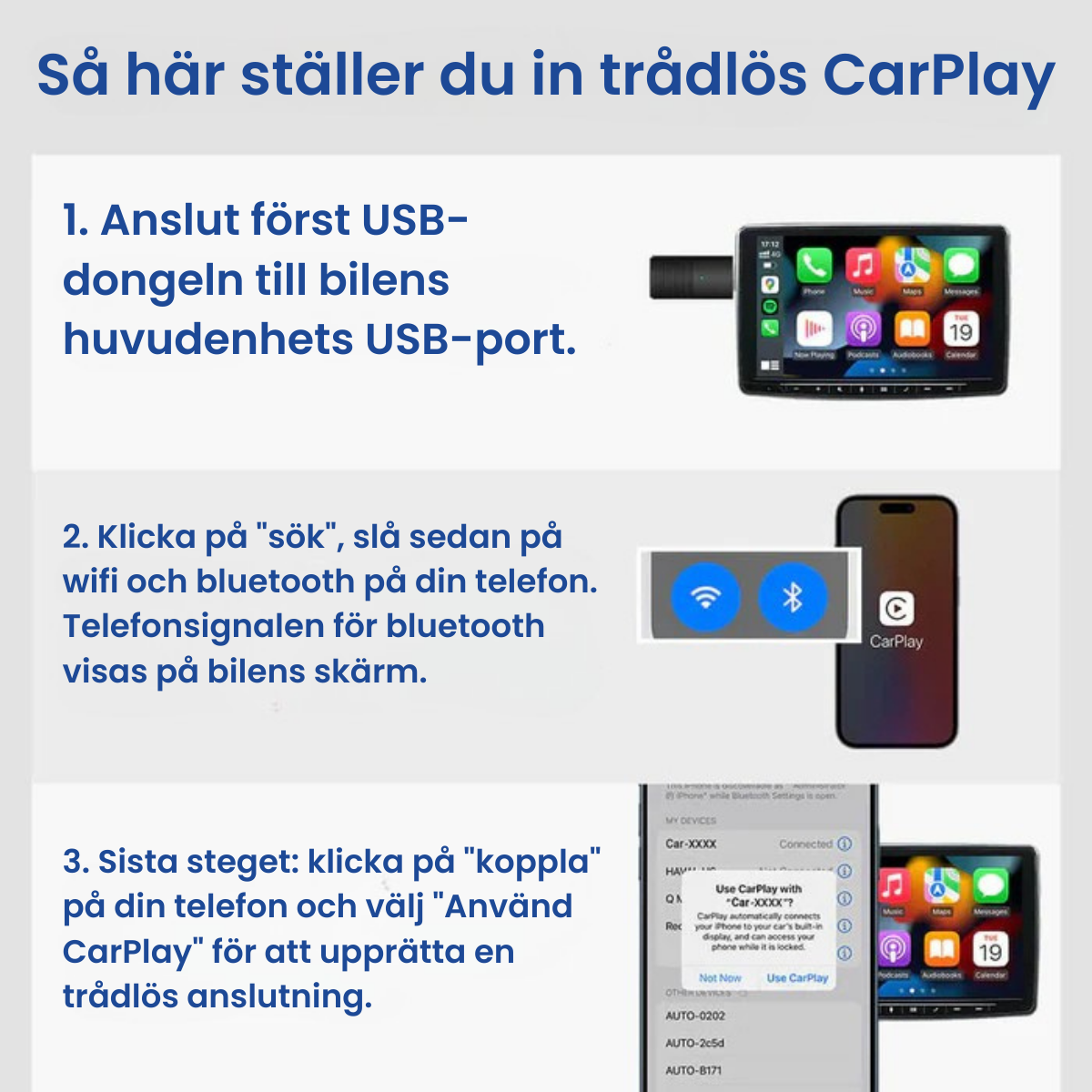 Mini Trådlös CarPlay/Android Auto Adapter